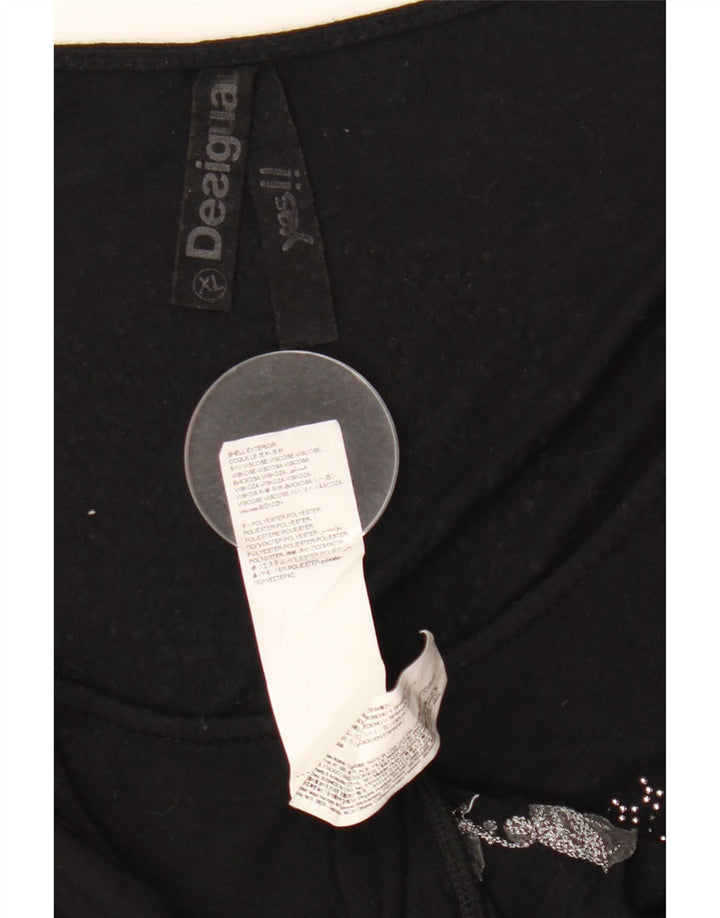 DESIGUAL Top gráfico feminino manga 3/4 UK 18 XL preto estampa animal viscose