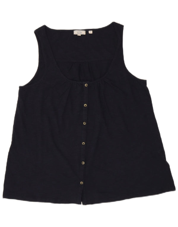 Blusa feminina sem mangas Fat Face UK 12 algodão azul marinho médio