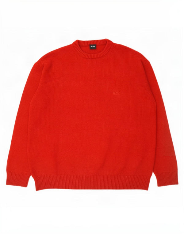 Suéter masculino Hugo Boss com gola redonda UE 52 grande lã vermelha