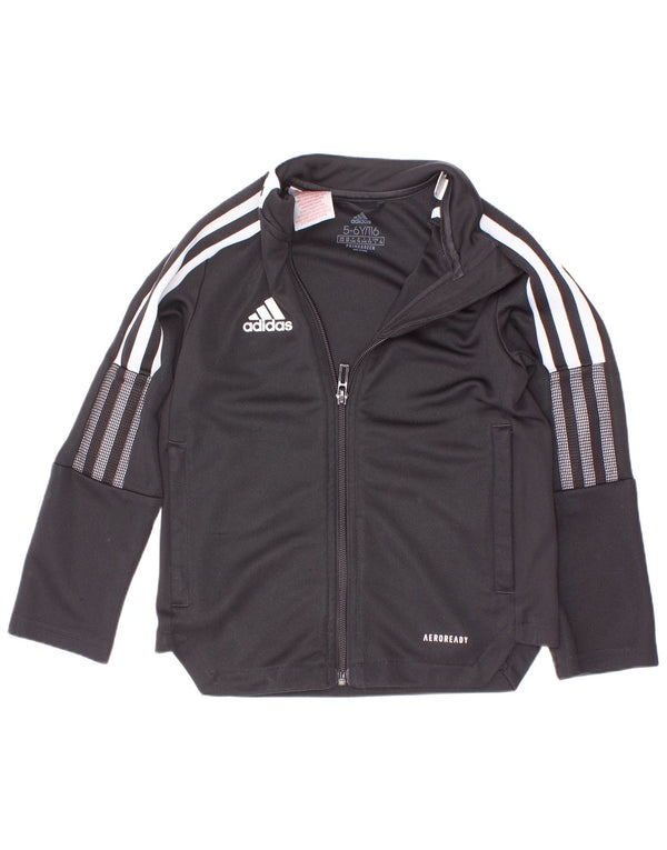 Adidas Boys Aeroready Tracksuit Top Jacket 5-6 Years Black Colourblock