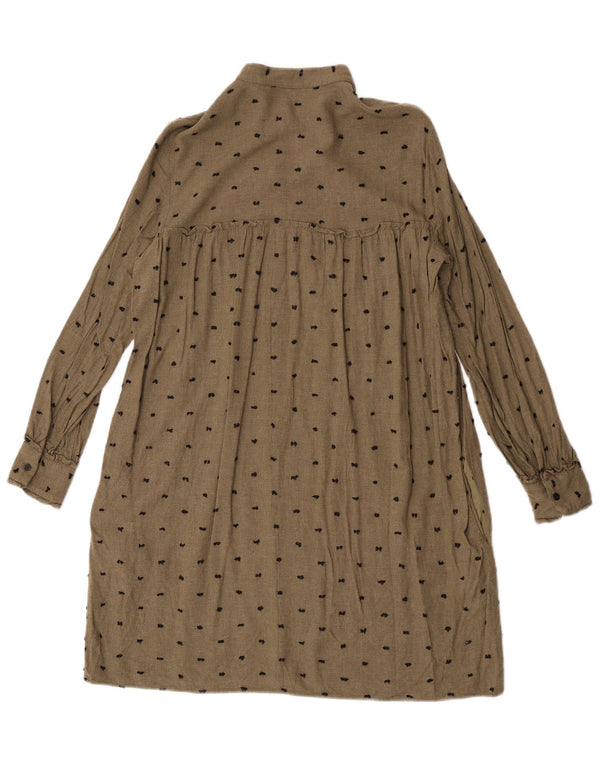 Vestido feminino Zara manga comprida linha A UK 6 XS cáqui manchado