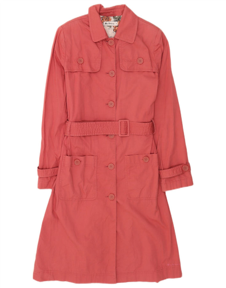 Trench Coat feminino Ben Sherman UK 10 pequeno algodão rosa