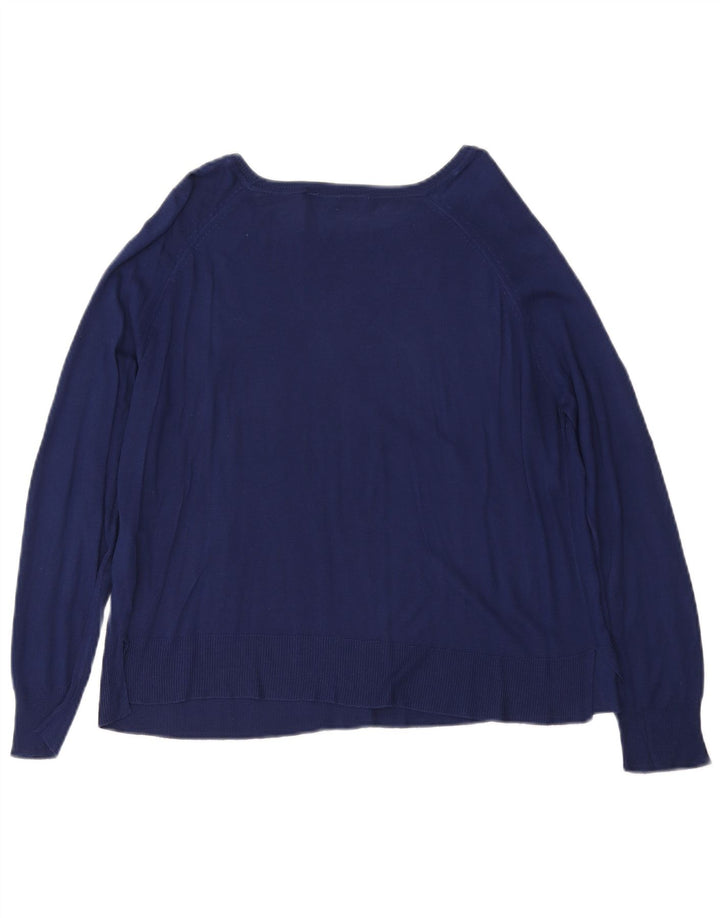 Suéter feminino Zara com gola canoa Reino Unido 14 viscose azul marinho médio