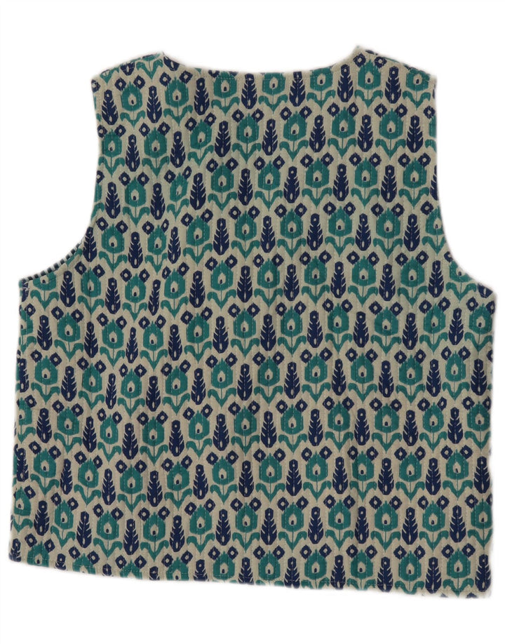 Colete feminino vintage UK 14 médio azul floral