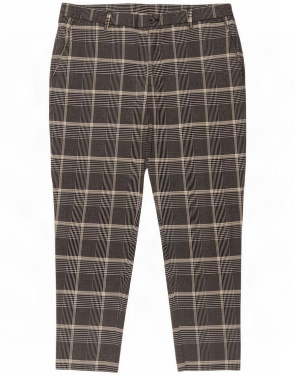 Zara Mens Tapered Chino Calças EU 46 XL W36 L27 Poliéster xadrez cinza
