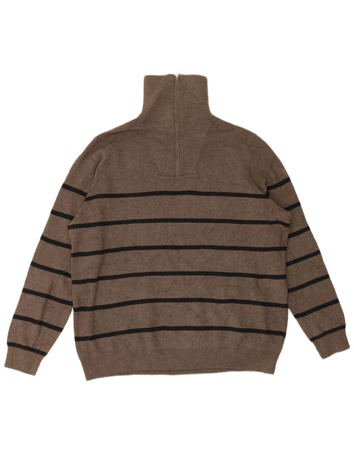 Suéter masculino Marks & Spencer com zíper e gola 2XL poliéster listrado cinza
