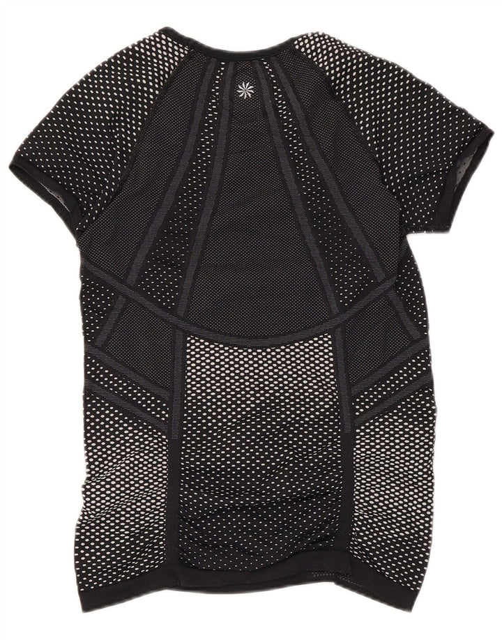 Camiseta feminina ATHLETA UK 8 pequena poliéster manchado preto