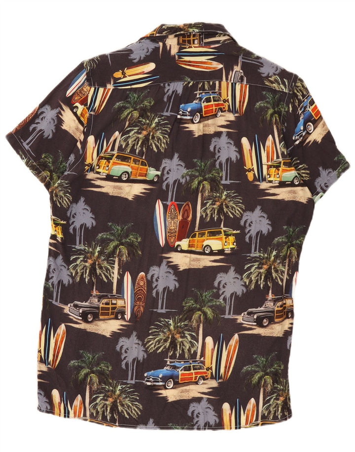 Camisa masculina vintage de manga curta média preta viscose havaiana