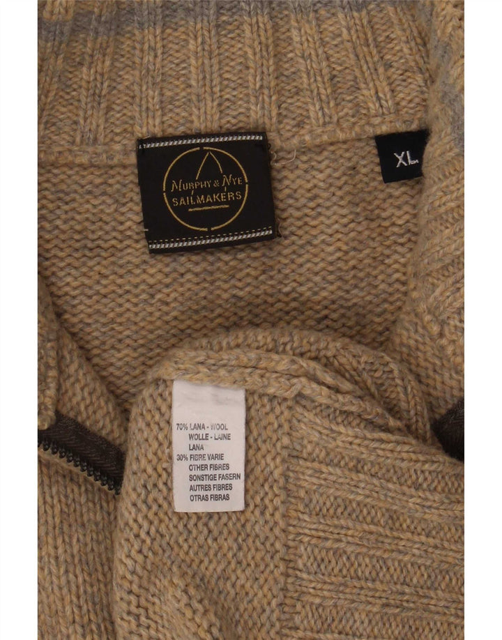 Suéter masculino Murphy & Nye com zíper e gola XL de lã manchada bege