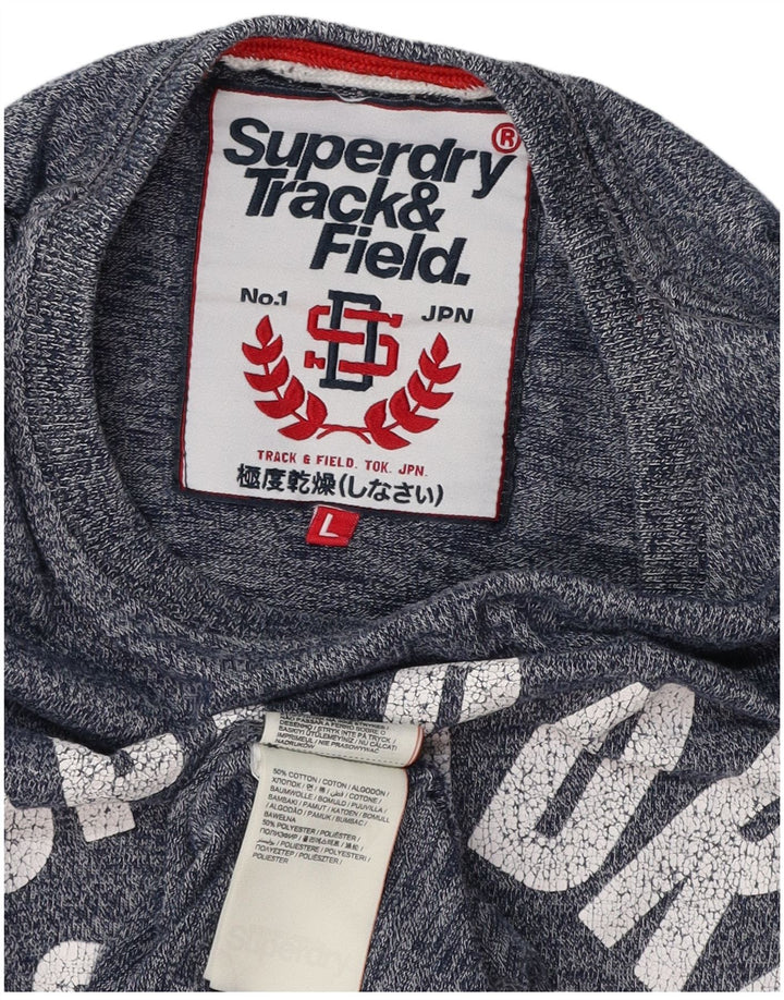 Camiseta masculina SUPERDRY com estampa de atletismo e algodão grande azul manchado