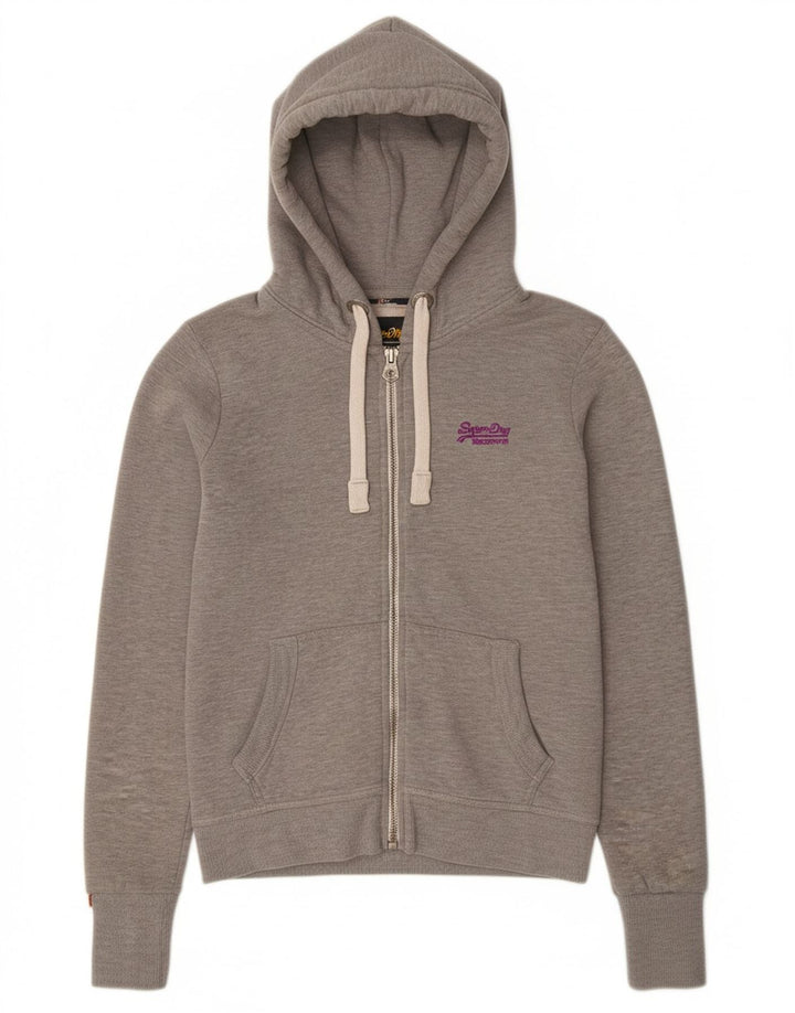 Suéter feminino com capuz e zíper SUPERDRY UK 16 poliéster cinza grande