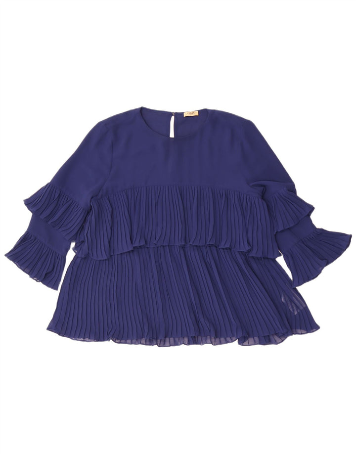 Liu Jo blusa feminina manga 3/4 top IT 46 grande azul marinho poliéster