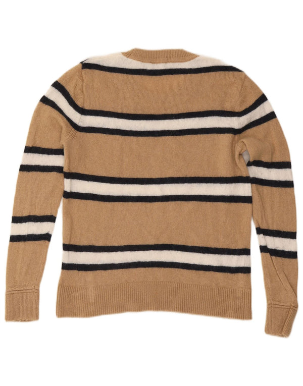 Suéter feminino TOMMY HILFIGER com gola redonda UK 12 listrado bege médio
