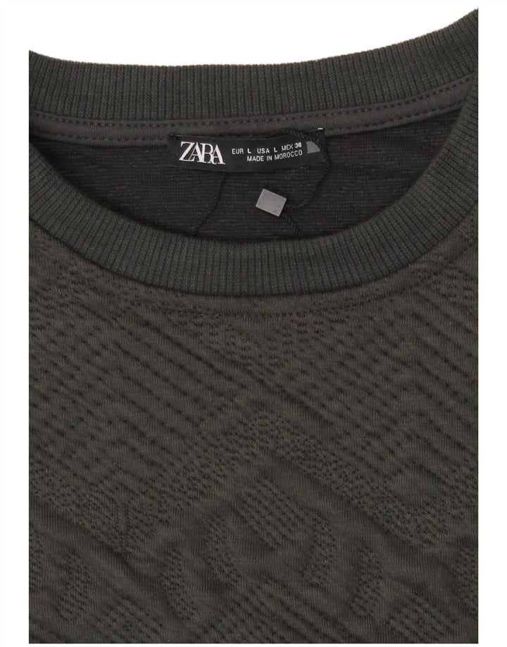 Suéter feminino Zara UK 14 poliéster geométrico cinza grande