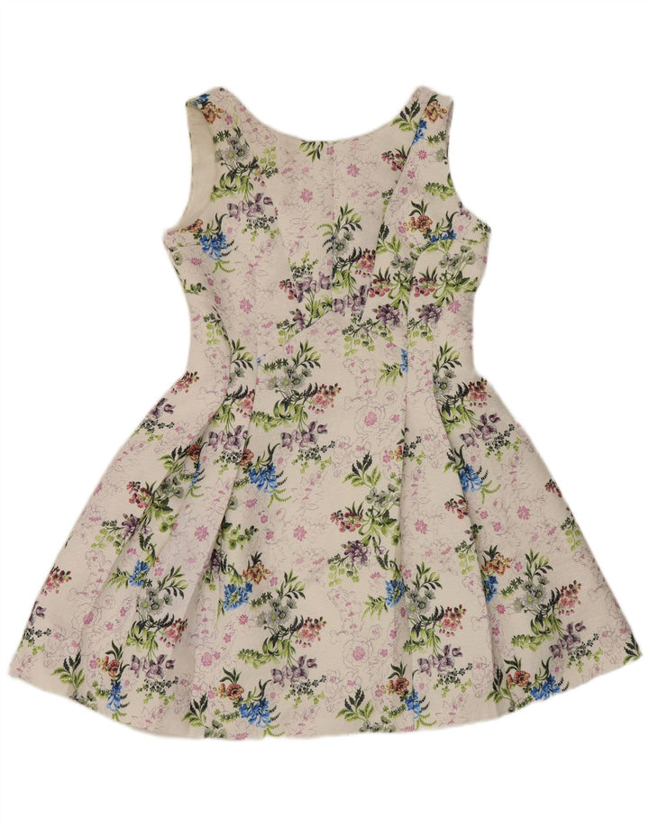 Vestido feminino Oasis sem mangas Swing UK 14 poliéster floral branco médio