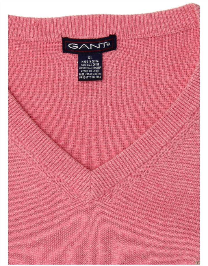 Suéter masculino GANT com decote em V XL algodão manchado rosa