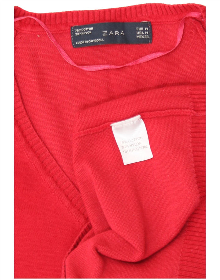 Suéter feminino Zara com decote em V Reino Unido 12 algodão vermelho médio
