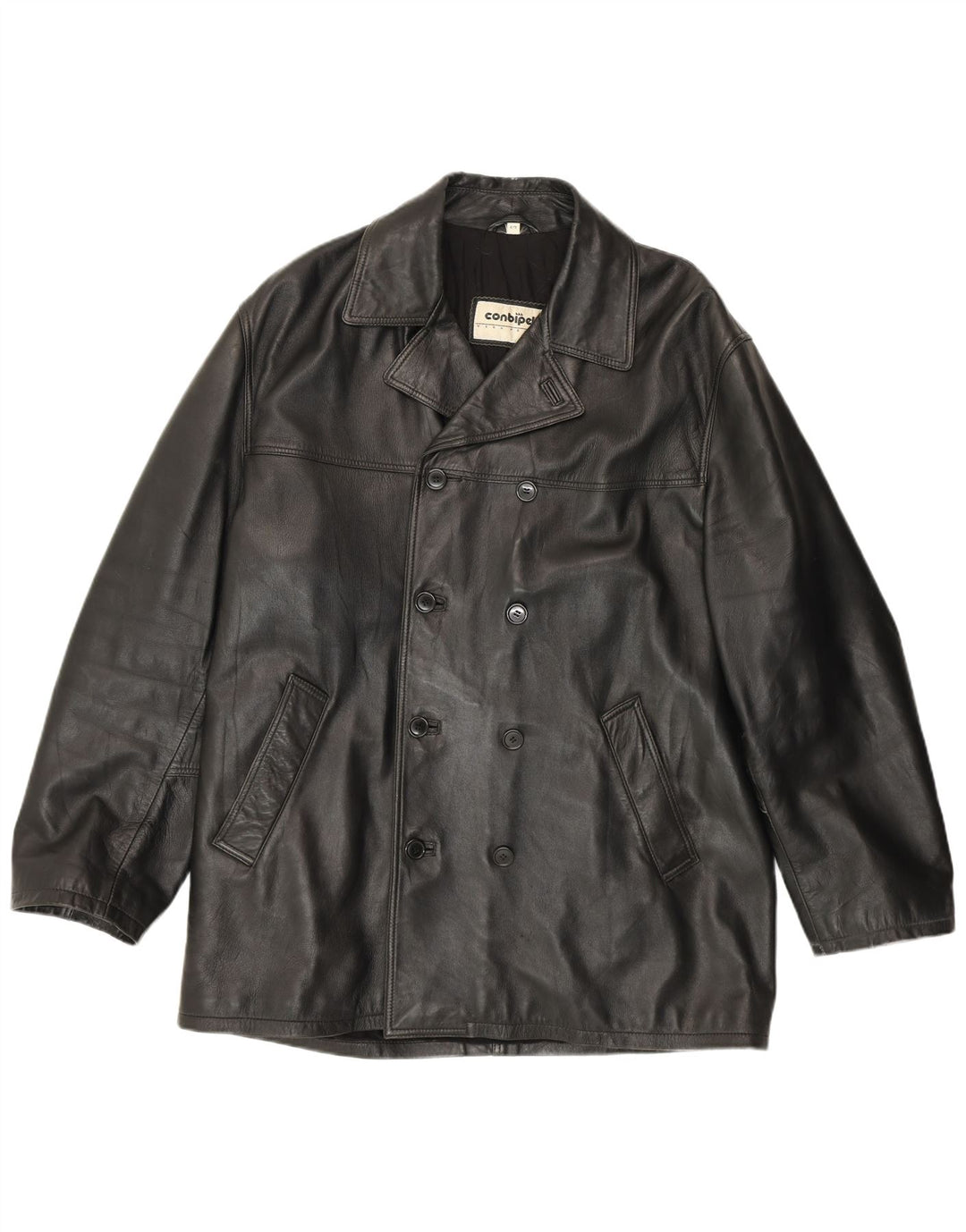 Casaco masculino de couro com peito duplo Conbipel tamanho 52 couro preto grande