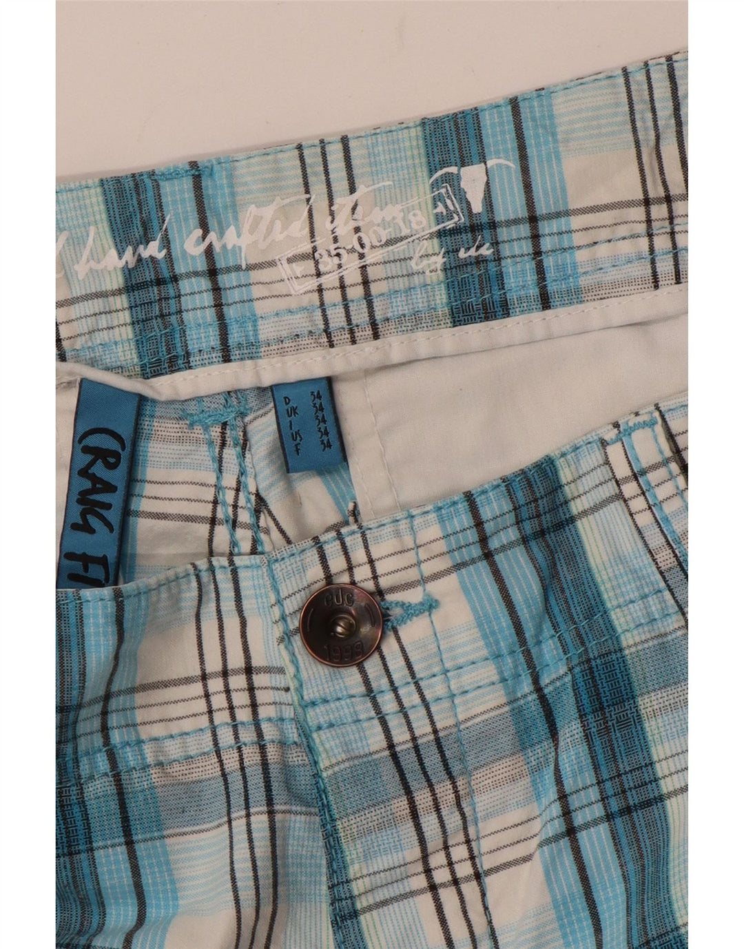 Shorts cargo masculino EDC W34 grande xadrez azul