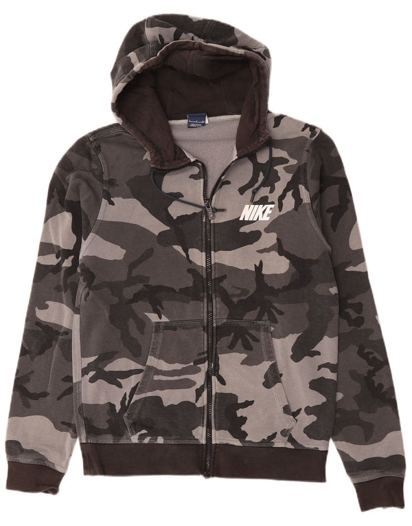 Suéter Nike masculino com capuz e zíper pequeno cinza camuflado algodão