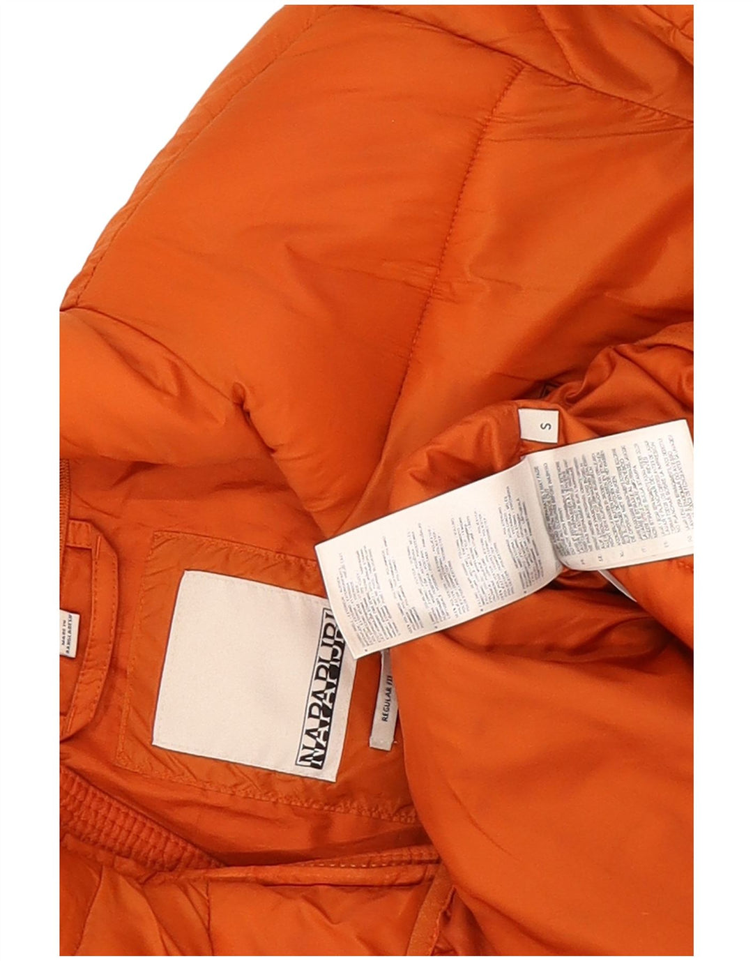 Jaqueta masculina acolchoada com gráfico geográfico Napapijri UK 36 pequena laranja