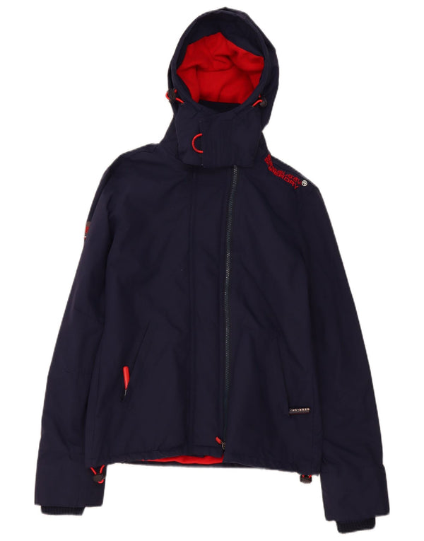 Jaqueta corta-vento feminina Superdry com capuz e blusão UK 10 pequeno azul marinho