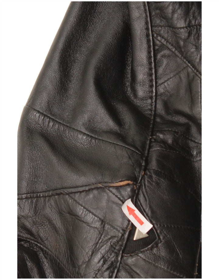 Jaqueta de couro bomber vintage feminina Reino Unido 12 couro preto médio