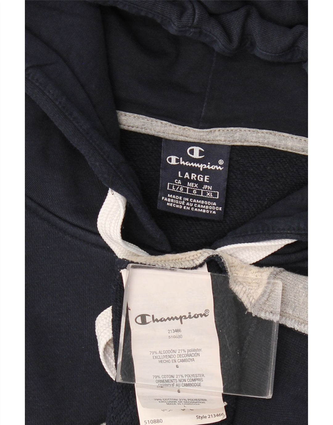 Suéter masculino Champion com capuz e zíper gráfico grande algodão azul marinho