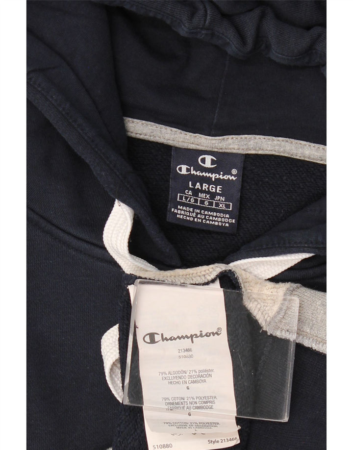 Suéter masculino Champion com capuz e zíper gráfico grande algodão azul marinho