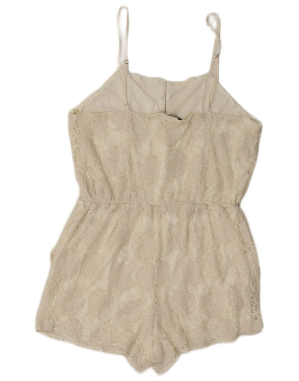 Zara Macacão feminino sem mangas grande W32 nylon floral branco