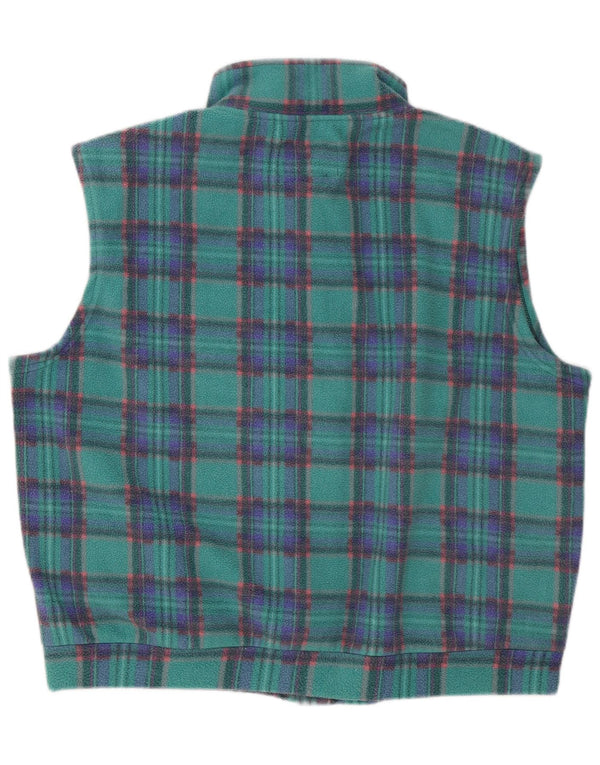 Vintage Mens Loose Fit Fleece Gilet UK 40 Grande Poliéster Turquesa Check