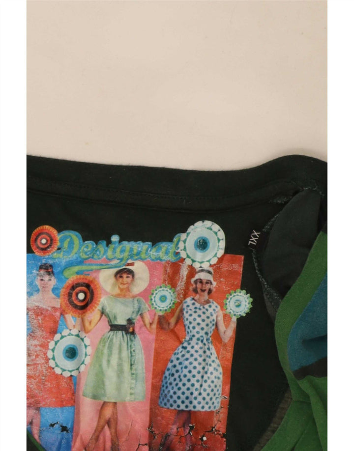 Desigual Top gráfico feminino manga comprida UK 20 2XL multicolorido geométrico