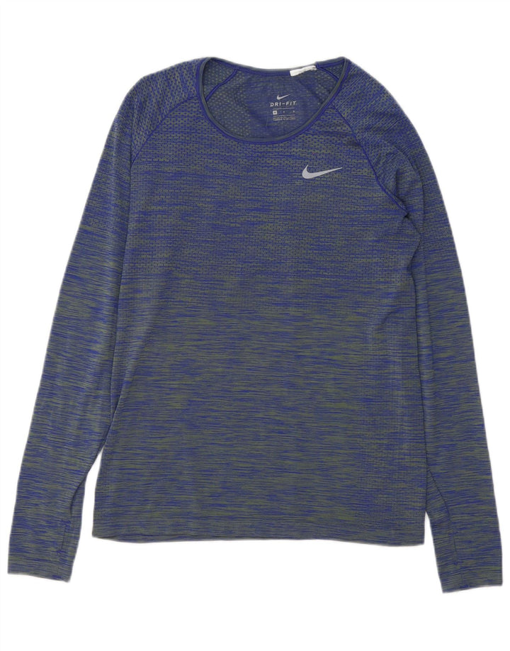 Top Nike Dri Fit Feminino Manga Longa UK 12 Listrado Azul Médio