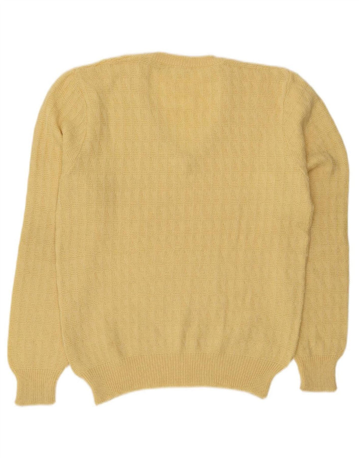 Suéter masculino VINTAGE com decote em V de lã amarela média