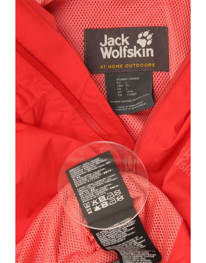 Jaqueta de chuva feminina com capuz Jack Wolfskin Reino Unido 14/16 grande poliéster vermelho