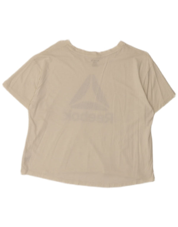 Camiseta feminina Reebok Crop Graphic Top UK 16 grande algodão branco