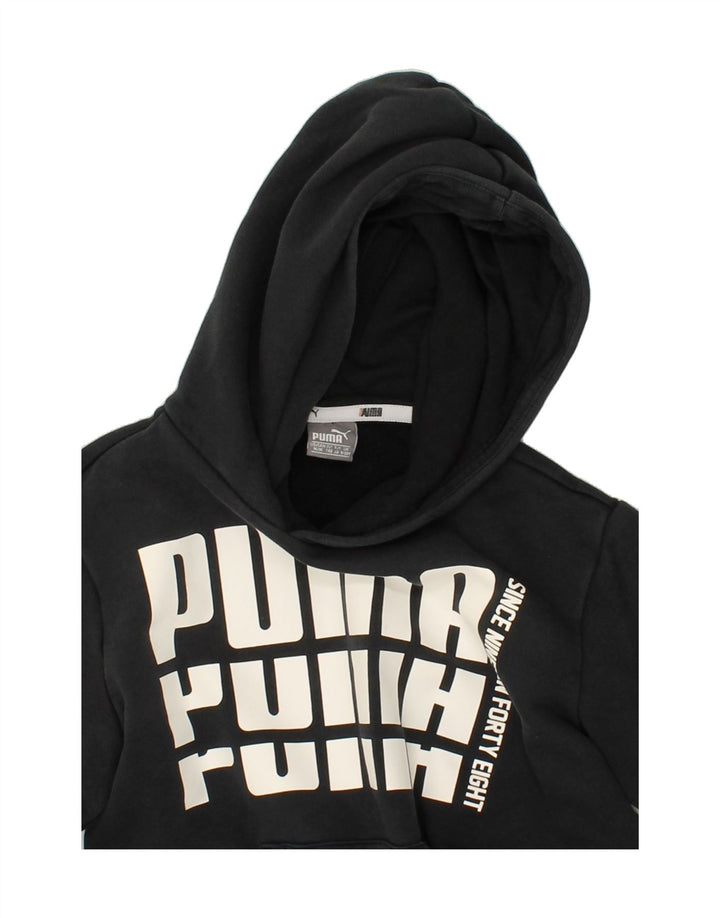 PUMA Boys Graphic Hoodie Jumper 9-10 Years Black Cotton Vintage Puma and Second-Hand Puma from Messina Hembry 