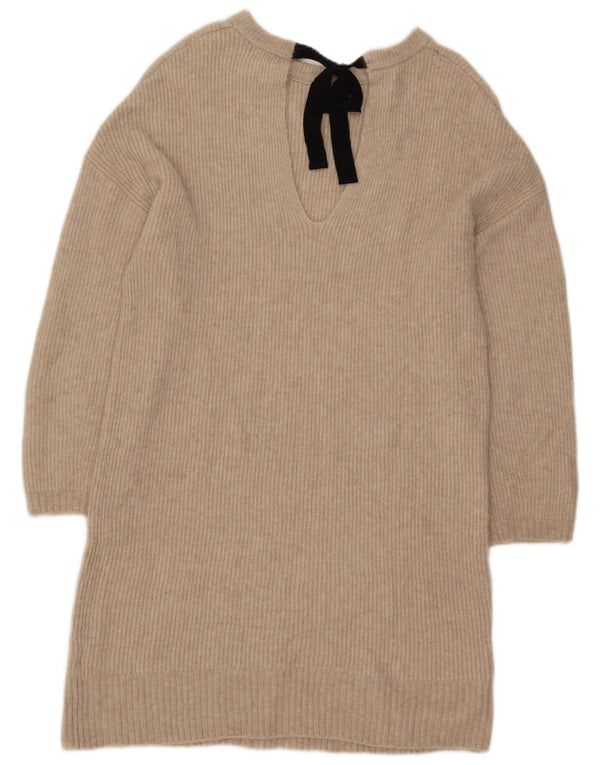 Vestido feminino Massimo Dutti manga 3/4 oversized Reino Unido 10 pequeno bege