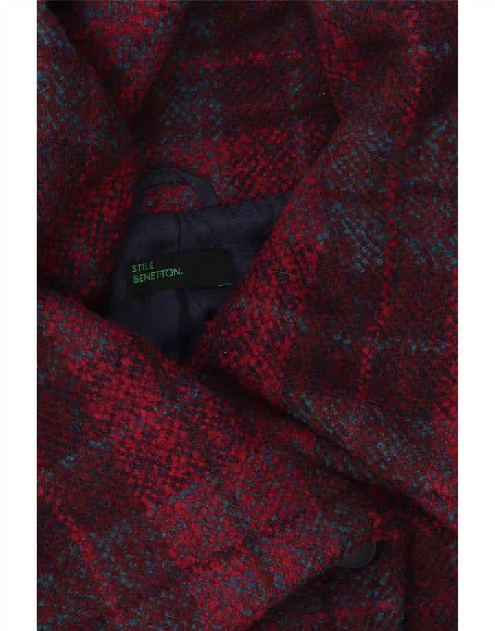 Jaqueta feminina Benetton UK 14 xadrez rosa médio