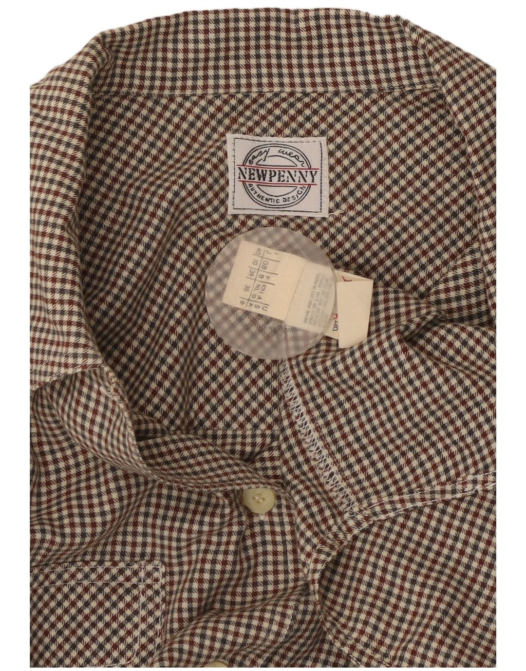Camisa feminina de flanela NEW PENNY Reino Unido 10 pequena bege houndstooth algodão