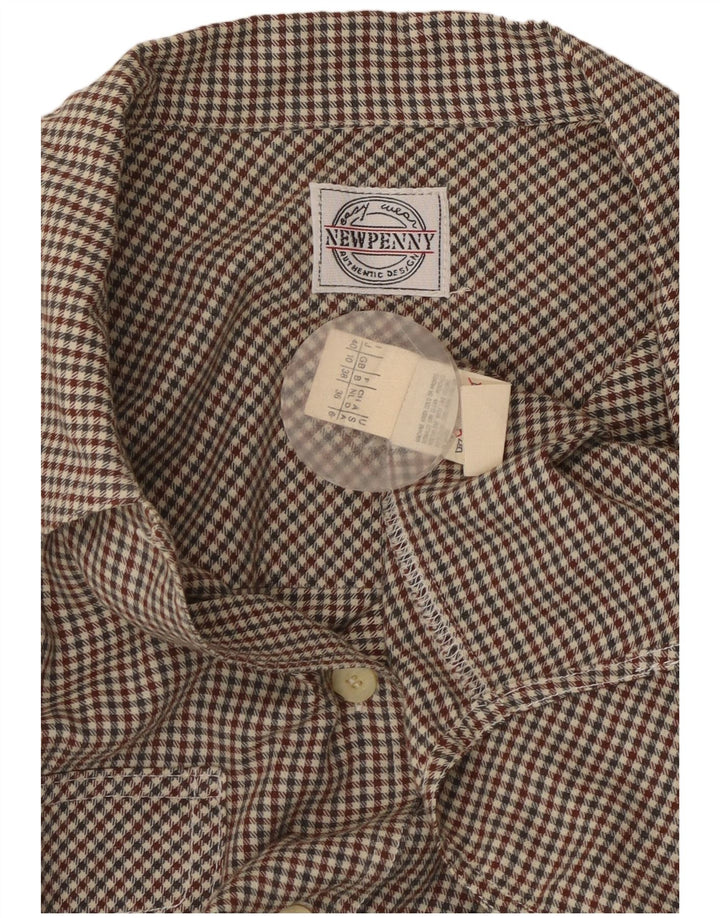Camisa feminina de flanela NEW PENNY Reino Unido 10 pequena bege houndstooth algodão
