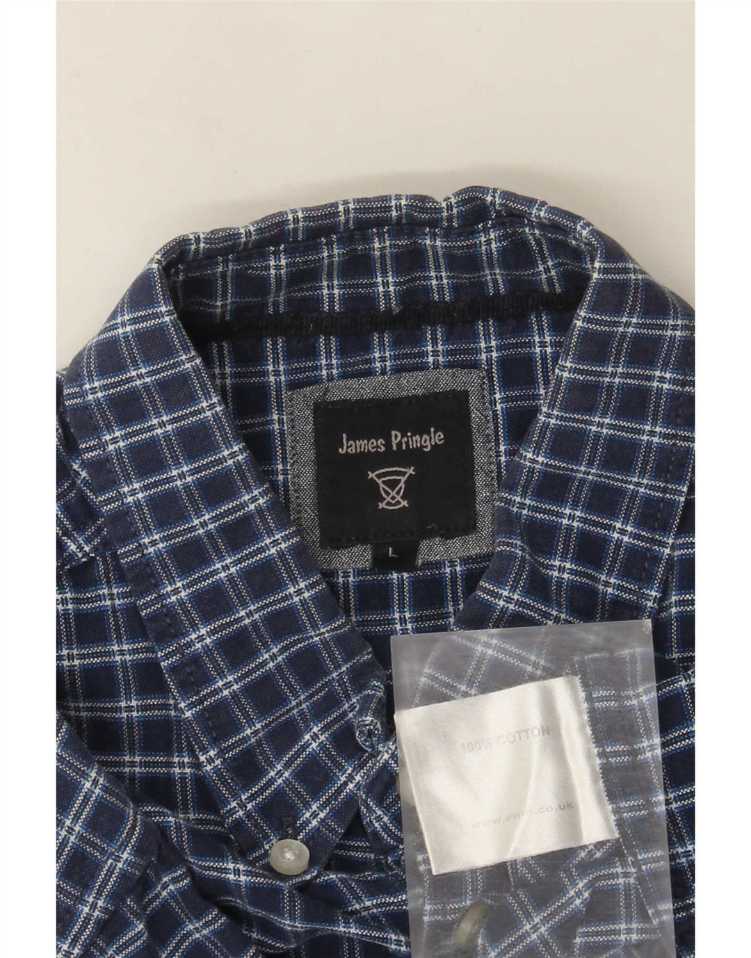 Camisa masculina James Pringle de manga curta grande algodão xadrez azul marinho