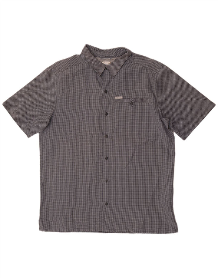 Columbia Camisa masculina de manga curta grande xadrez cinza