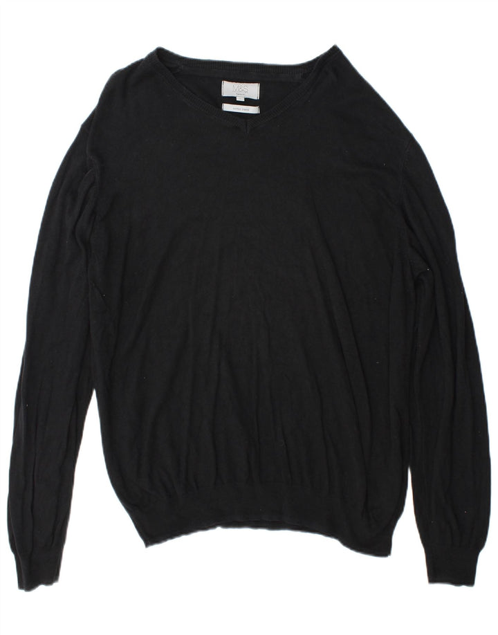 Suéter masculino Marks & Spencer com ajuste regular e decote em V, grande algodão preto