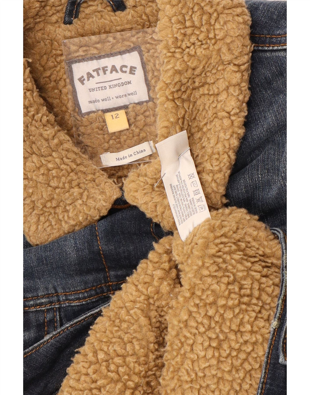 Jaqueta jeans feminina Sherpa FAT FACE Reino Unido 12 algodão azul médio