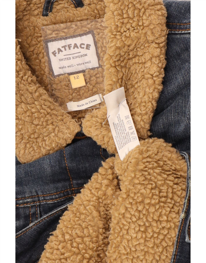Jaqueta jeans feminina Sherpa FAT FACE Reino Unido 12 algodão azul médio