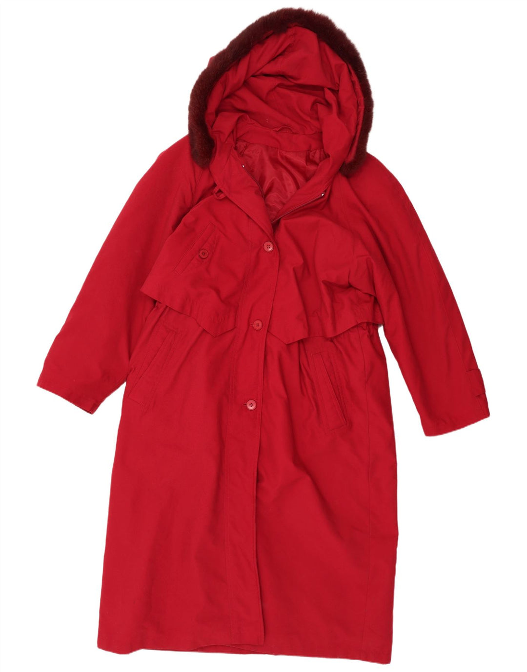 Trench Coat com capuz feminino vintage UK 14 grande poliéster vermelho