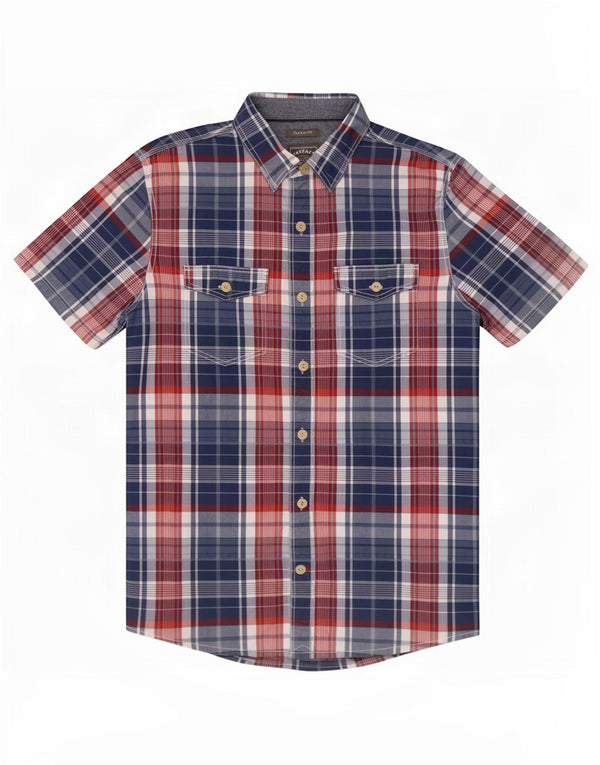 Camisa masculina de manga curta Fat Face Classic Fit algodão xadrez azul médio