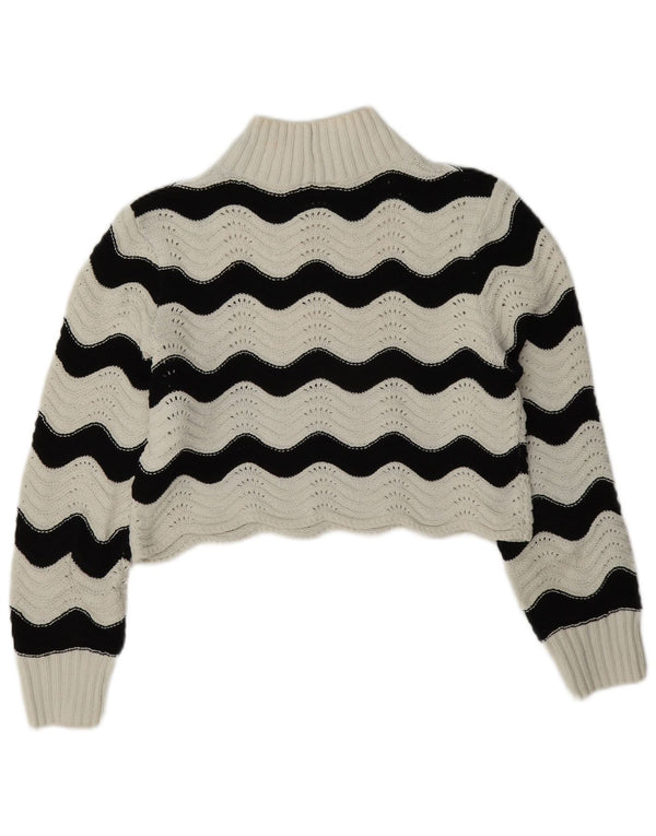 Suéter feminino Zara com gola tartaruga e gola redonda, 10 listrado branco pequeno