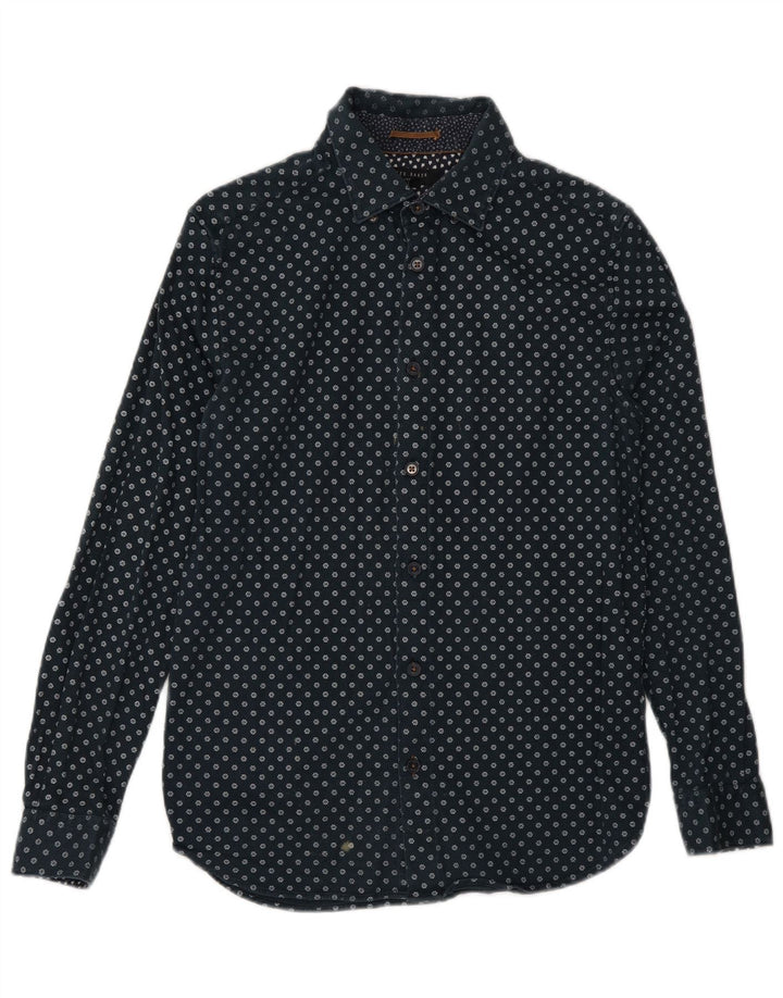Camisa masculina Ted Baker tamanho 3 médio azul marinho floral algodão